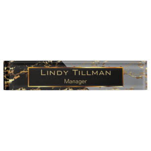 Gray, Black and Gold Marble Design Desk Name Plate