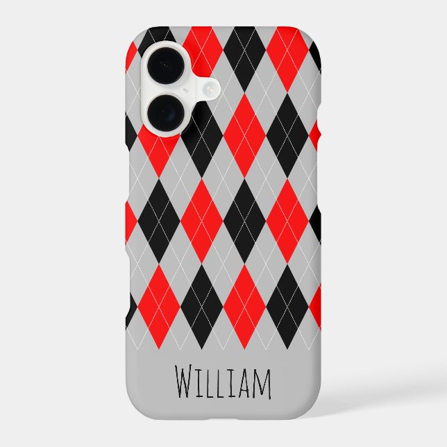 Gray, Black and Red Argyle Pattern iPhone 7/8 Case (Back)