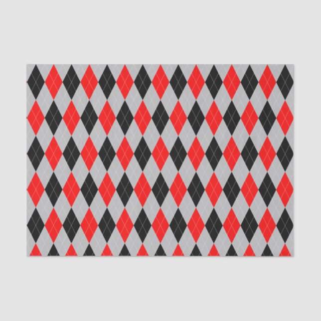 Gray, Black and Red Argyle Pattern Tissue Paper (Front)