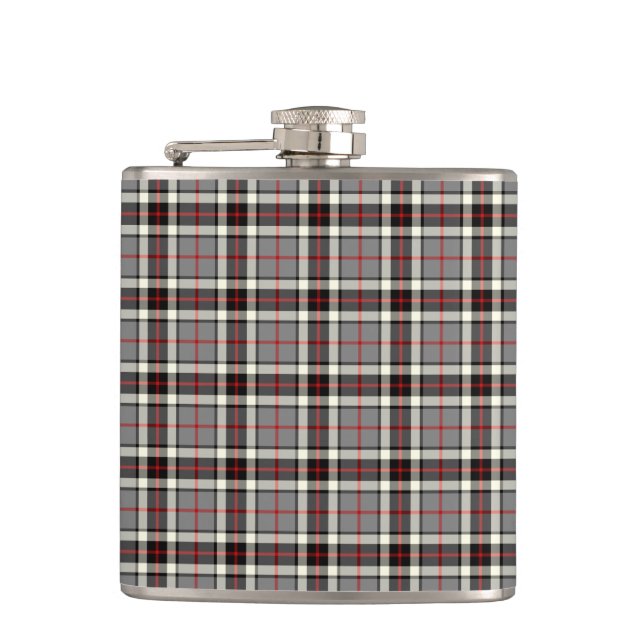 Gray, Black and Red Thompson Clan Formal Tartan Hip Flask (Front)