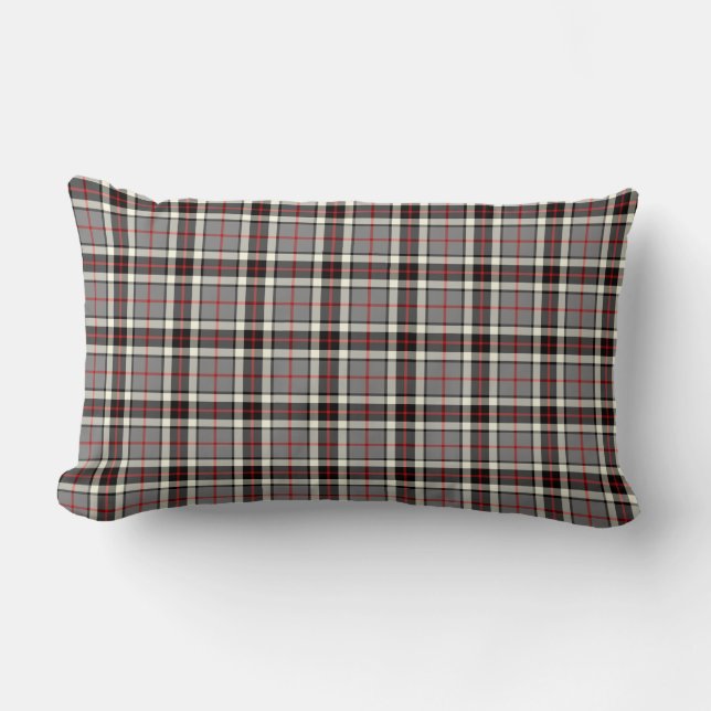 Gray, Black and Red Thompson Clan Formal Tartan Lumbar Pillow (Front)