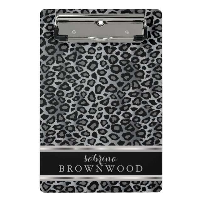 Gray, Black and Silver Leopard Skin Pattern Mini Clipboard (Front)
