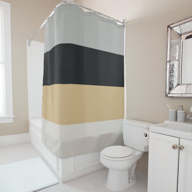 Gray, Black and Tan Shower Curtain (In Situ)