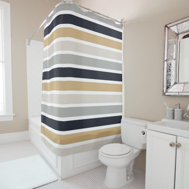 Gray, Black and Tan Shower Curtain (In Situ)
