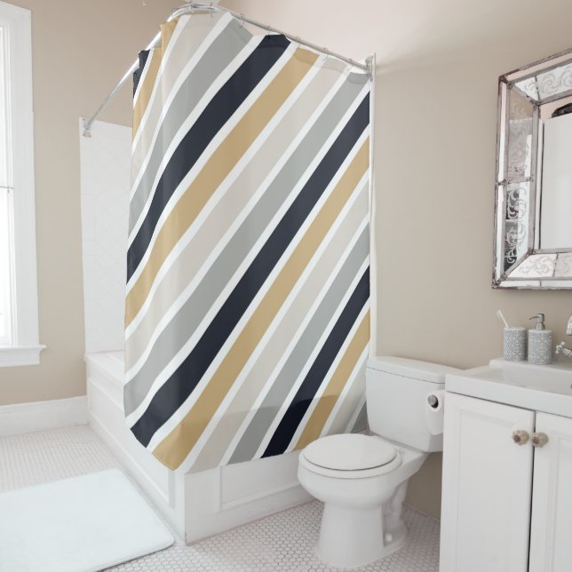 Gray, Black and Tan Shower Curtain (In Situ)