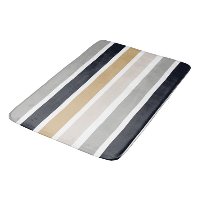 Gray, Black and Tan Stripes Bath Mat (Angled)