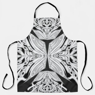 Gray Black And White Butterfly Winged Abstract Apron