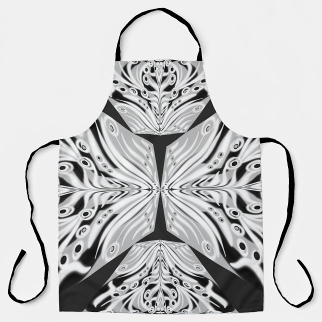 Gray Black And White Butterfly Winged Abstract Apron (Front)