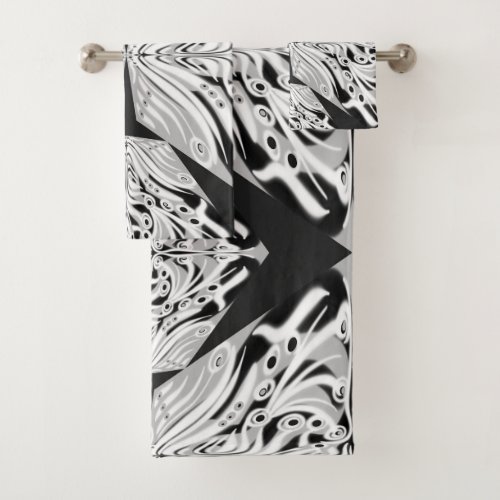 Gray Black And White Butterfly Winged Abstract Bath Towel Set