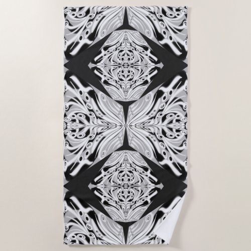 Gray Black And White Butterfly Winged Abstract  Beach Towel