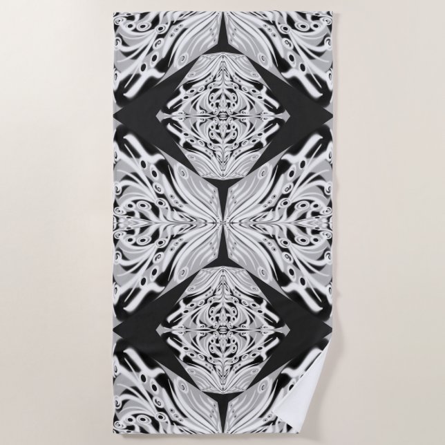 Gray Black And White Butterfly Winged Abstract  Beach Towel (Front)