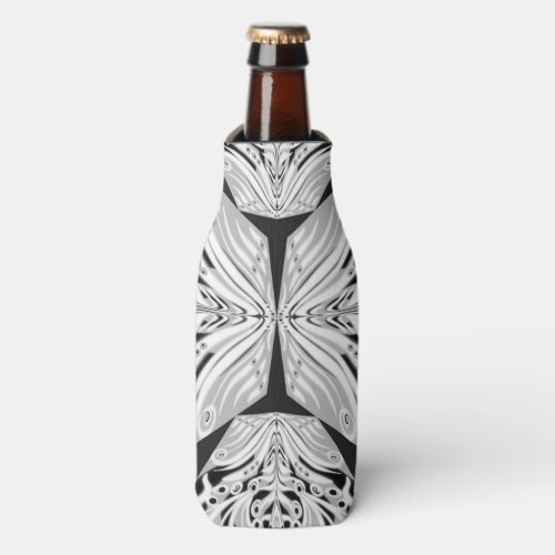 Gray Black And White Butterfly Winged Abstract Bottle Cooler