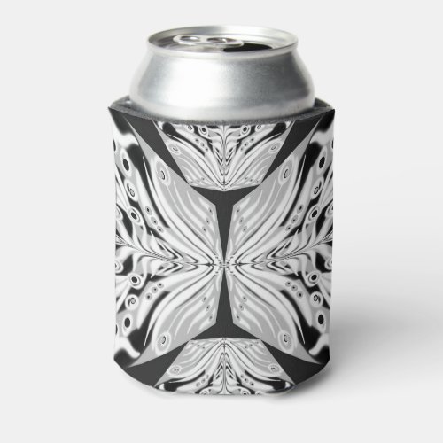 Gray Black And White Butterfly Winged Abstract Can Cooler