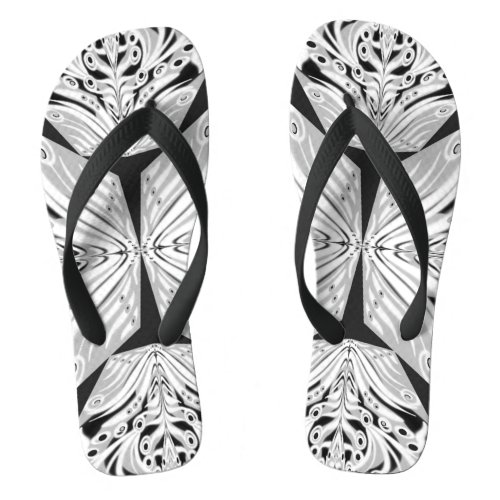 Gray Black And White Butterfly Winged Abstract Flip Flops