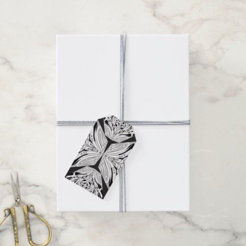 Gray Black And White Butterfly Winged Abstract Gift Tags