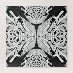 Gray Black And White Butterfly Winged Abstract Jigsaw Puzzle