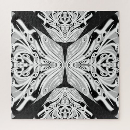Gray Black And White Butterfly Winged Abstract Jigsaw Puzzle