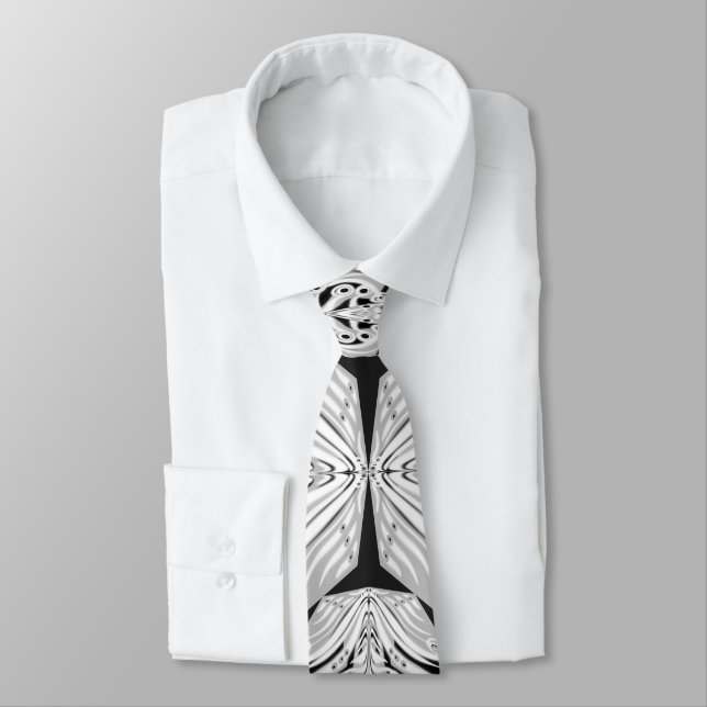 Gray Black And White Butterfly Winged Abstract Neck Tie (Tied)
