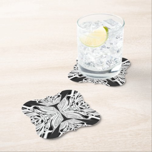 Gray Black And White Butterfly Winged Abstract Paper Coaster