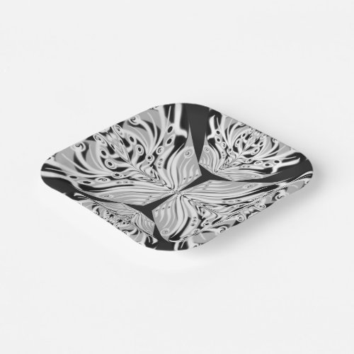 Gray Black And White Butterfly Winged Abstract Paper Plates