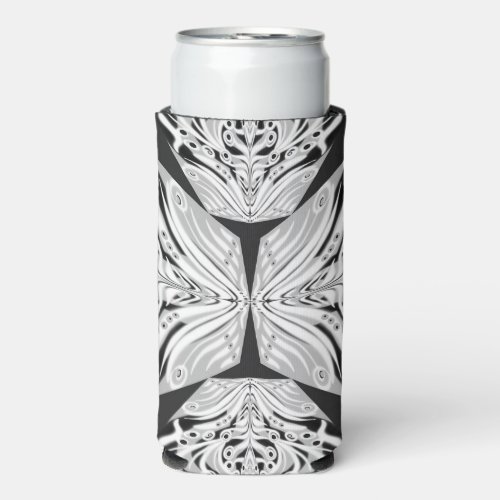 Gray Black And White Butterfly Winged Abstract Seltzer Can Cooler