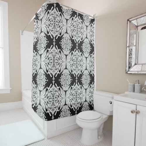 Gray Black And White Butterfly Winged Abstract Shower Curtain