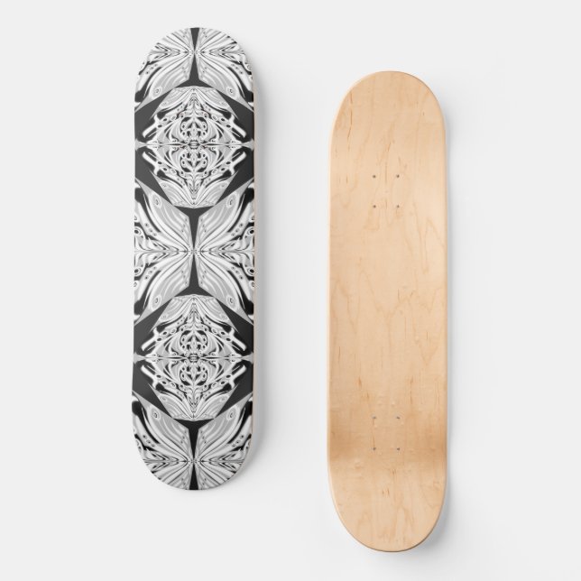 Gray Black And White Butterfly Winged Abstract Skateboard (Front)