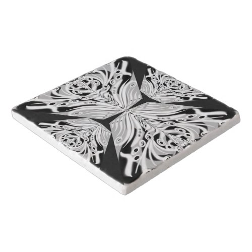 Gray Black And White Butterfly Winged Abstract Trivet