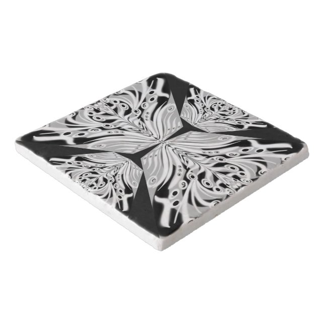Gray Black And White Butterfly Winged Abstract Trivet (Corner)