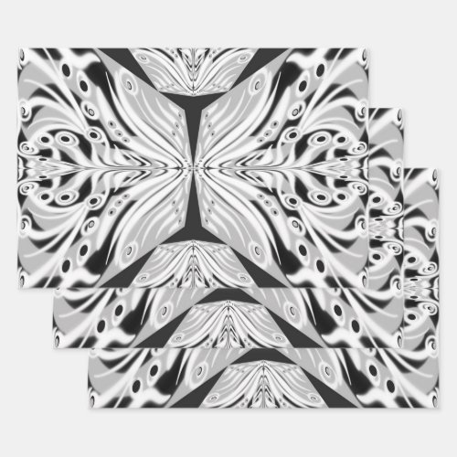 Gray Black And White Butterfly Winged Abstract  Wrapping Paper Sheets