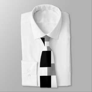 Gray Black and White Geometric Block Pattern Neck Tie