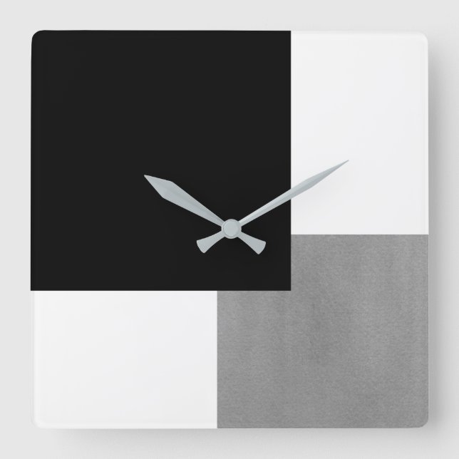 Gray Black and White Geometric Square Wall Clock (Front)