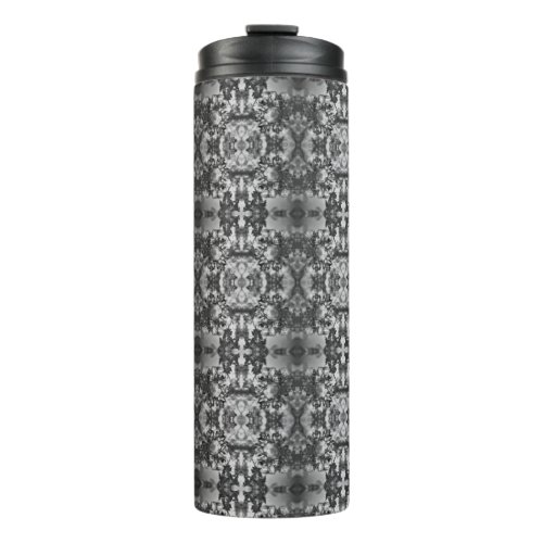 Gray black and white kaleidoscope thermal tumbler