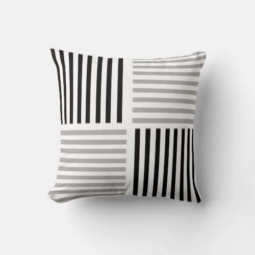 Gray Black and White Nautical Stripe Pillow