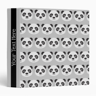 Gray Black and White Panda Pattern 3 Ring Binder