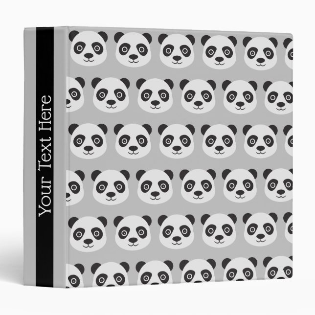 Gray Black and White Panda Pattern 3 Ring Binder (Front/Spine)