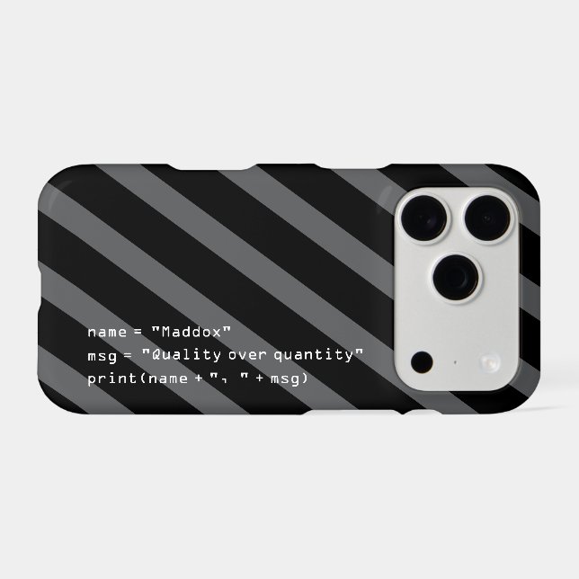 Gray Black and White Personalized Python Code  iPhone Case (Back Horizontal)