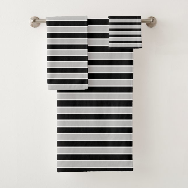 Gray, Black and White Stripes Bath Towel Set (Insitu)