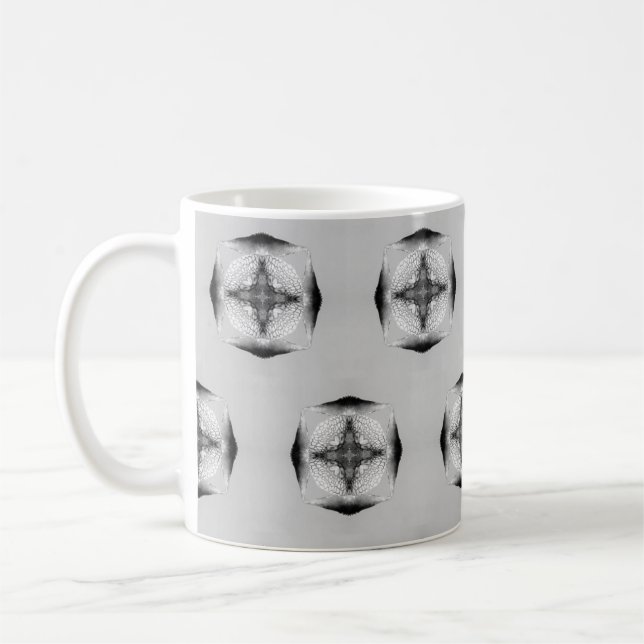 Gray black and white turtle square hearts coffee mug (Left)