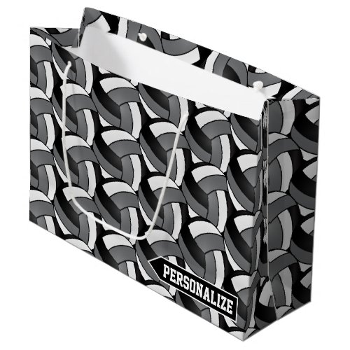 Gray Black and White Volleyball _ Personalize Large Gift Bag