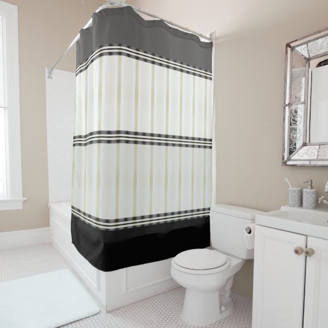 Gray Black And White With Pattern Detailing Shower Curtain (In Situ)