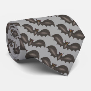Gray Black Bat Spooky Bats Halloween Costume Party Neck Tie