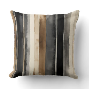 Gray black beige and bronze stripes throw pillow