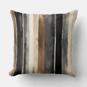Gray black beige and bronze stripes throw pillow