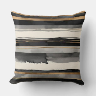 Gray black beige and gold abstract throw pillow