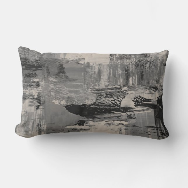 Gray Black & Beige Artistic Abstract Painting Lumbar Pillow (Front)