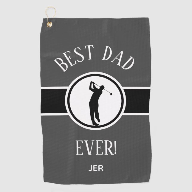 Gray Black Best Dad Ever Personalized Golfer Golf Towel (Front)