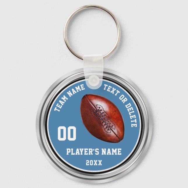 Gray Black, Blue Personalized Football Keychains (Front)