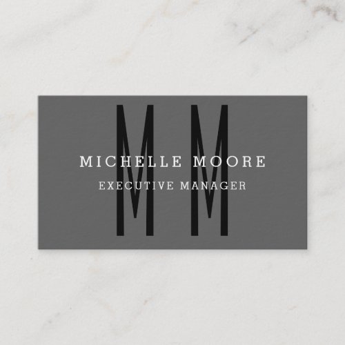 Gray Black Bold Monogram Minimalist Plain Simple Business Card