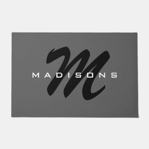 Gray Black Bold Monogram Modern Family Name Doormat